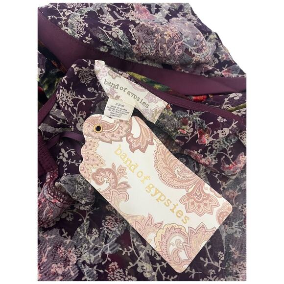 Band of Gypsies plum olive velvet floral sheer open front kimono robe XS/S NWT - Picture 5 of 6